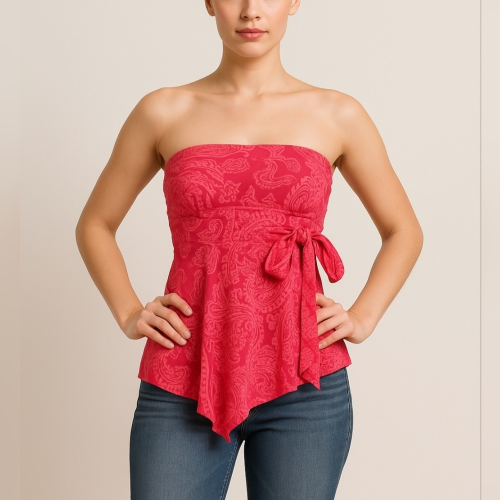 Y2K Guess strapless top Tunic blouse hot Pink size XS